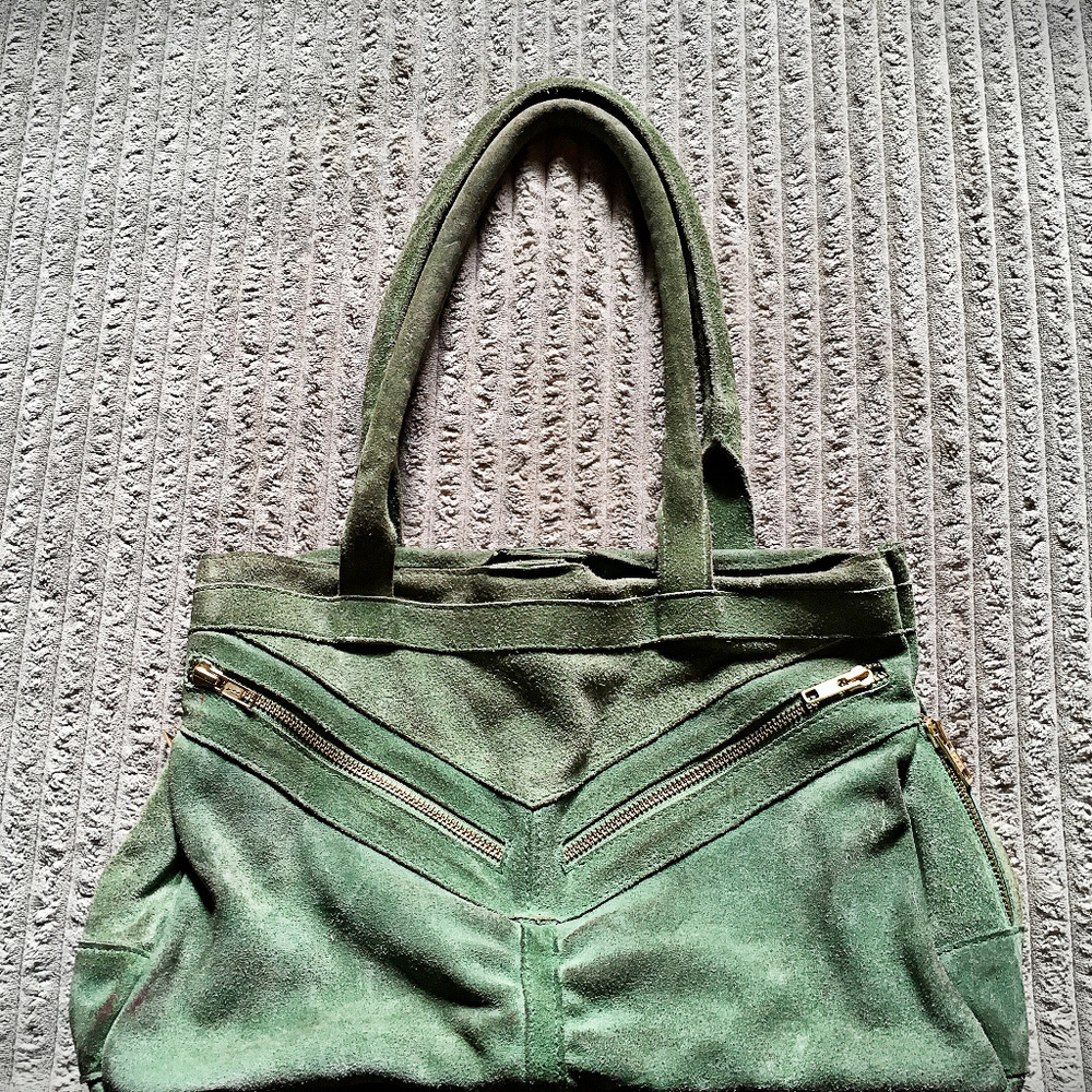 Artisan‎ Green Suede Leather Tote Bag India Multi Pocket Shoulder Bag